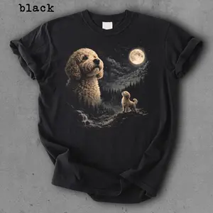 Goldendoodle Howling To The Moon Tshirt, Vintage Moon Animals Tee, 90s Retro Animal Graphic Shirt, Dog Golden Doodle Mom Gift, Dog Lover Shirt