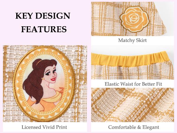 Disney Frozen Elsa Stitch Moana Minnie Toddler Girls 2 Piece Set Pearl Buttoned Knit Top Tweed Skirt Outfit for Kids Aged 2-7 Girly，SprIngGIowUp ,RefreshedLook