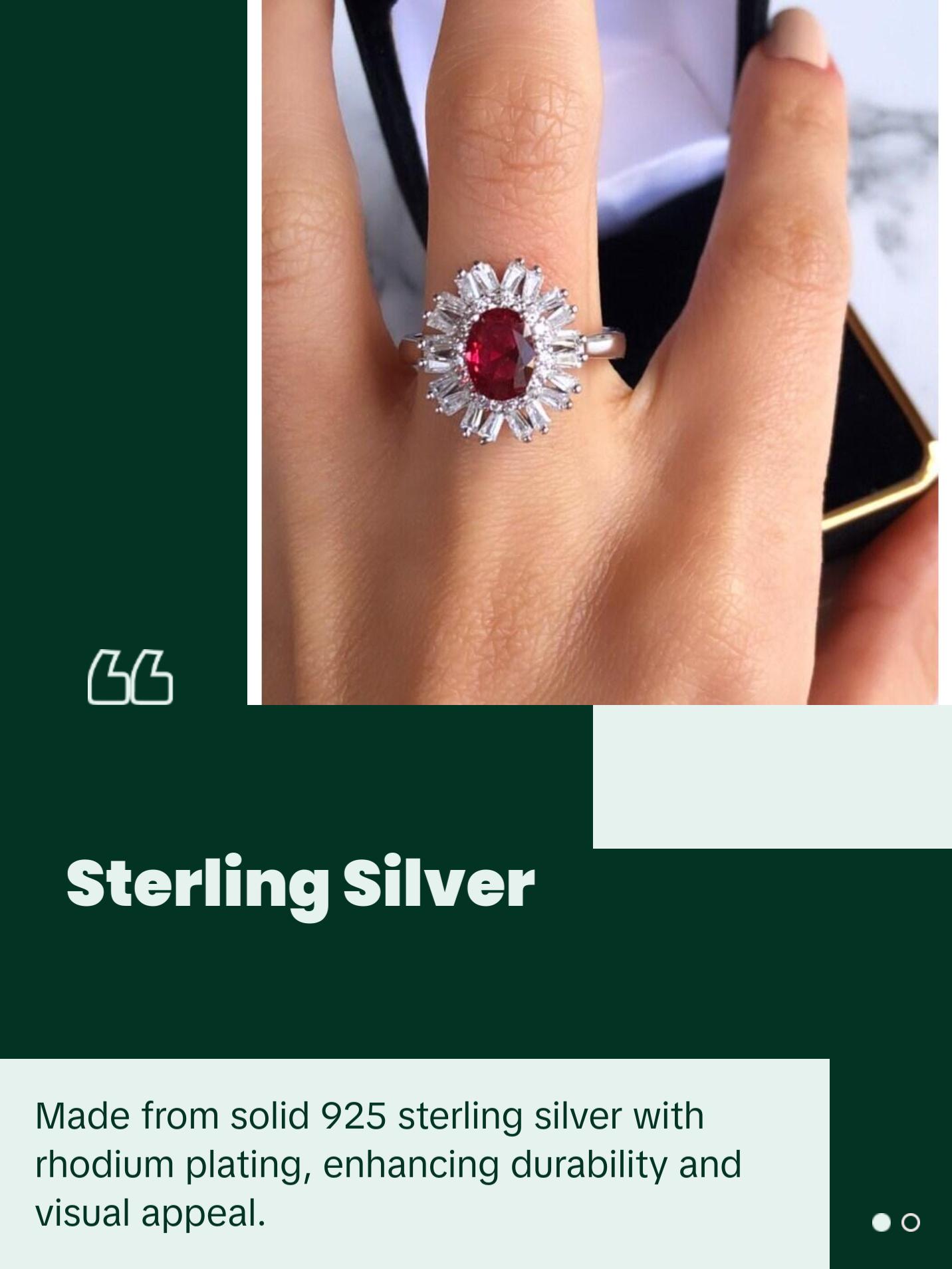 Oval Cut Ruby Halo Sterling Silver Ring, size 8.5