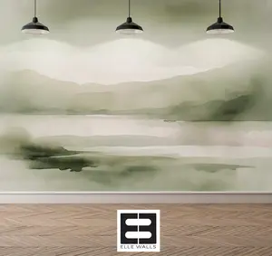 Soothing Green Landscape Abstract Luxury Wallpaper Mural Traditional Paper or Peel and Stick