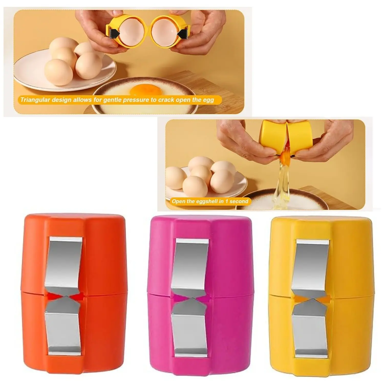 ONESHOWHOME Stainless Steel-PP Plastic Egg Separator & Shell Opener, Lightweight Compact ABS Kitchen Utensil with Oval Groove for Busy Kitchens, Easy-Operation Multicolor Travel-Friendly Gadget, Efficient