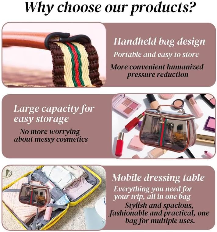 Vintage Waterproof Transparent Makeup Bag Large Capacity Retro Vanity Toiletry Bag with Wide Handheld