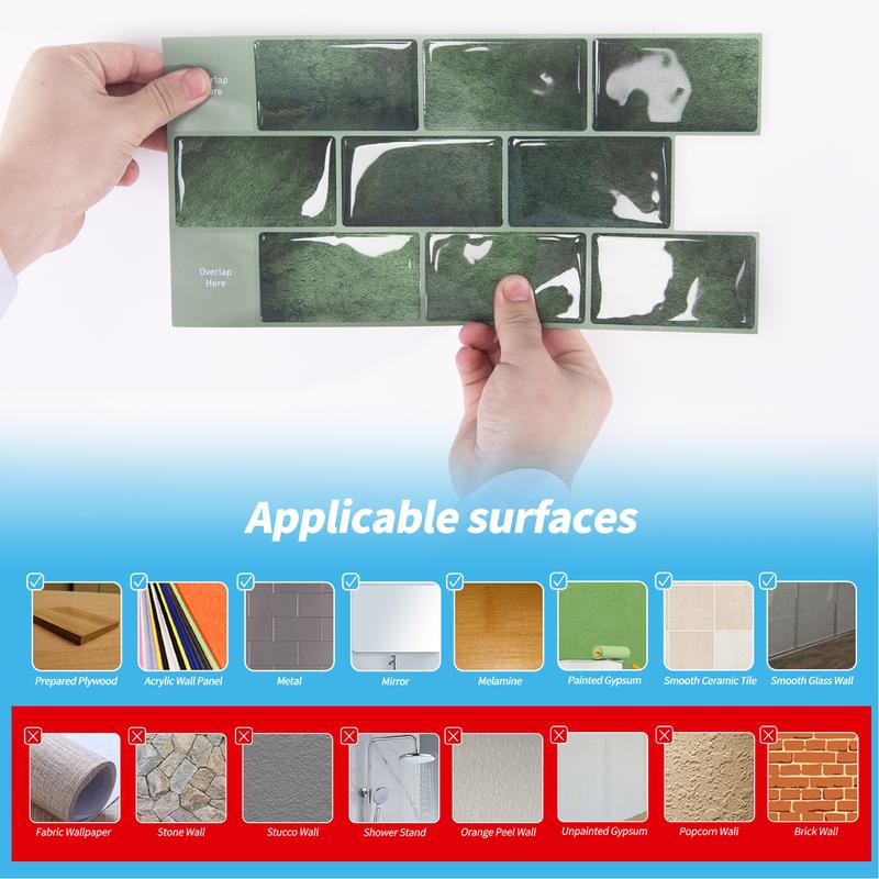 Art3d 20-Pack 12"x6" Peel & Stick Vinyl Subway Tile, Waterproof, Budget-Friendly & Rental-Friendly Nature Backsplash Wallpaper for Kitchen, Bathroom