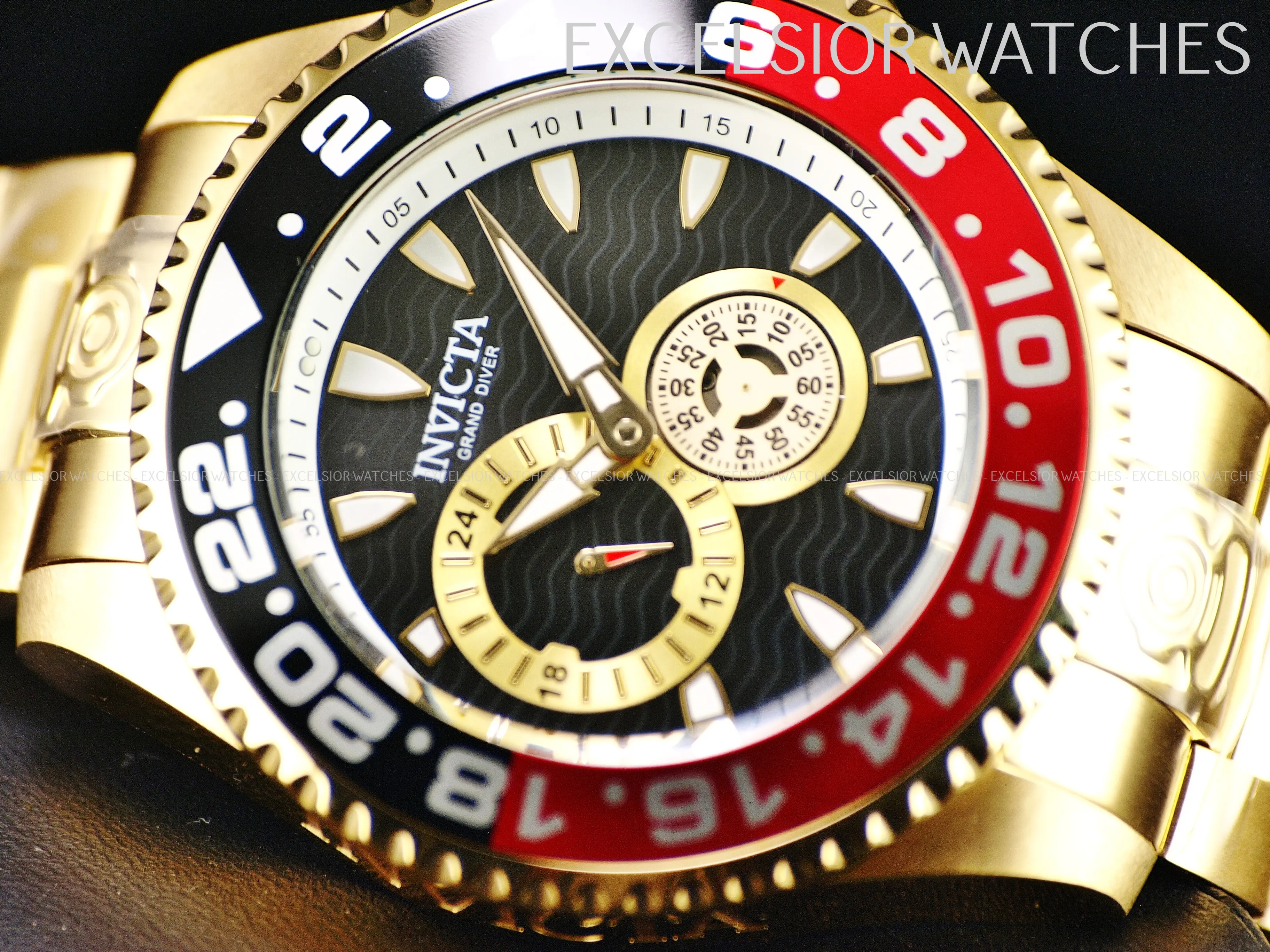 New Invicta Men's 47mm Grand Diver GMT AUTOMATIC Black Wave Dial SS 300m Watch