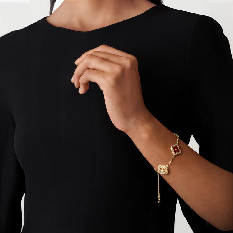 Turandoss Four Leaf Clover Bracelet for Women – 14K Gold Plated Adjustable Lucky Bracelet Jewelry Gift