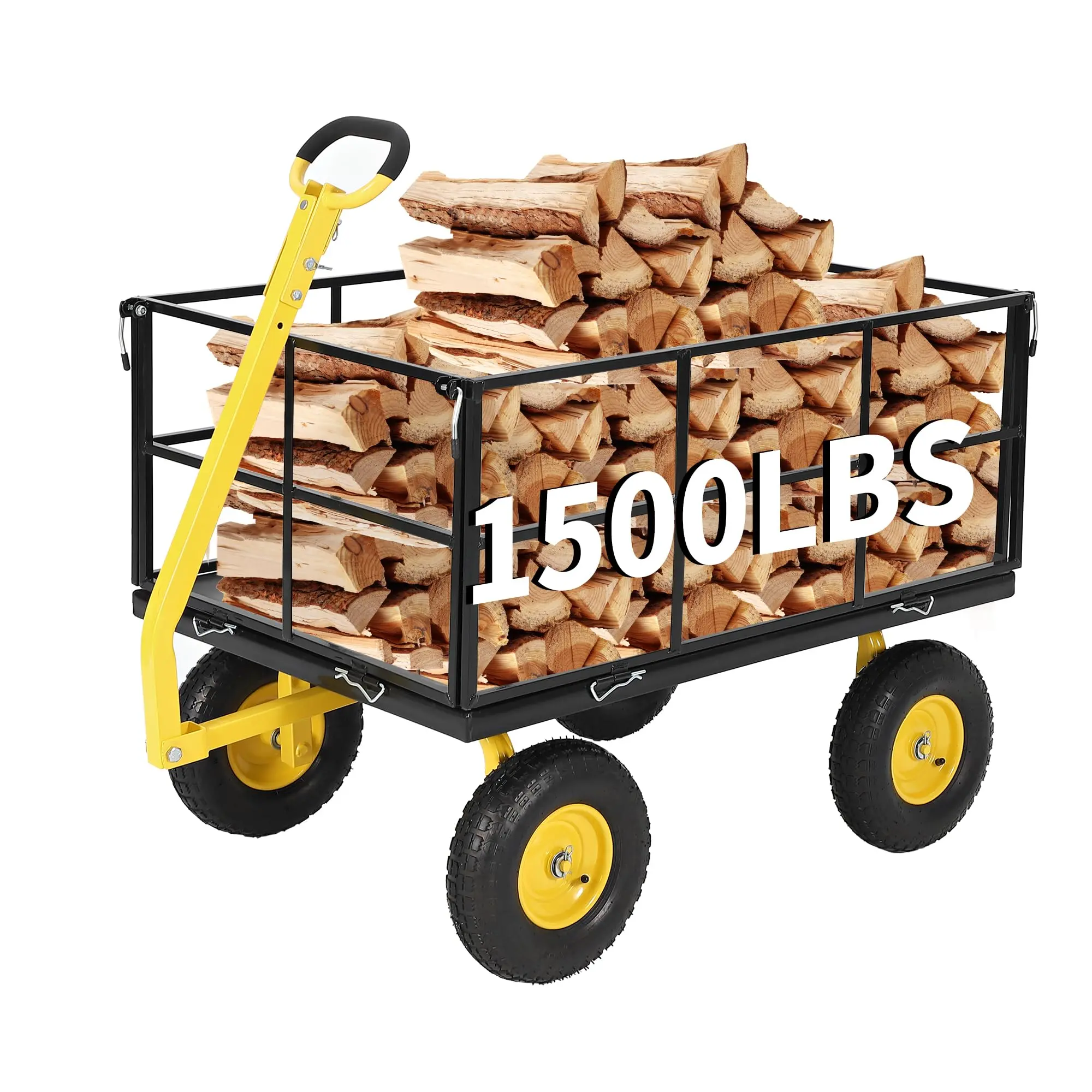Garvee 1500 LB Garden Wagon Cart with 13 in All Terrain Tires, 3-in-1 Yard Wagon Cart with Removable Side Panels, Heavy Duty Outdoor Metal Utility Wagon Yard Trailer for Outdoor Lawn, Yard, Backyard