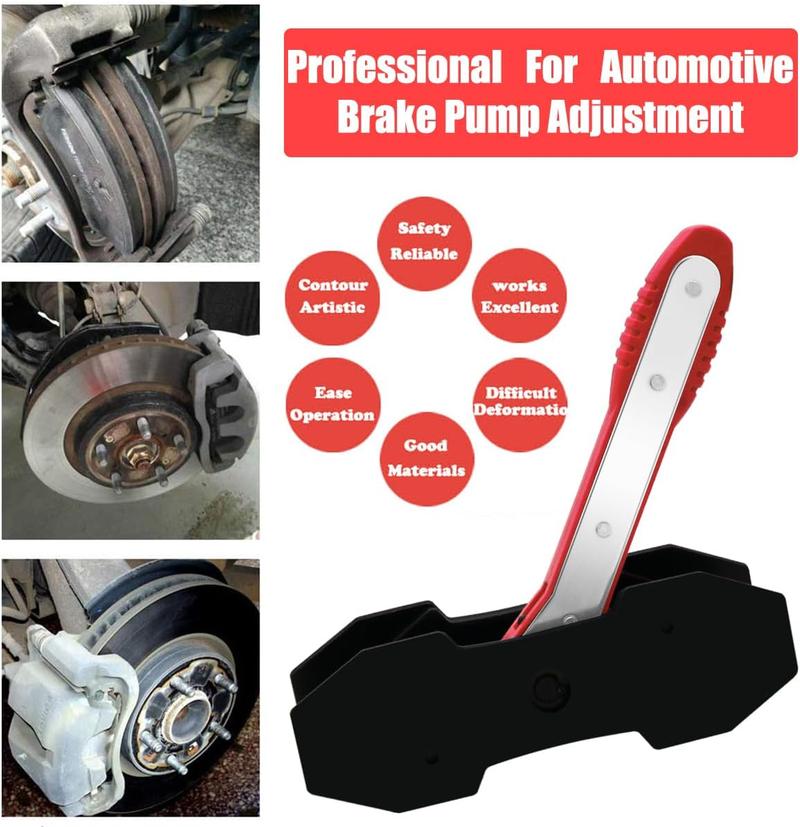 Piston Compressor Kit with 2 Steel Plates & 4 Caliper Hooks,Brake Caliper Compression Tool with 360° Ratchet,  Fits Single Twin Quad Sextuplet Disc Brakes, Red Brake Caliper Press Tool