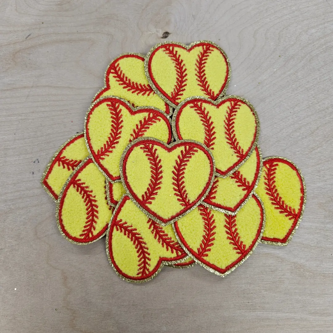 Softball Heart Chenille Hat Patch (1 Patch)