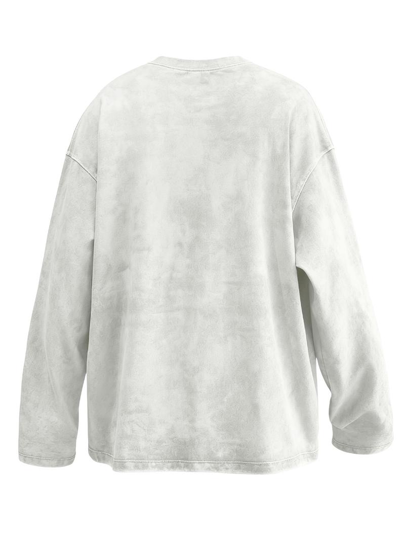 CCCMAI Men's Washed Cotton Round Neck Long Sleeve Tee, Loose Fit Casual Crew Neck T-shirt for Fall Winter, Men's Top for Daily Wear Menswear Soft Top's Streetwear Tshirt Crewneck