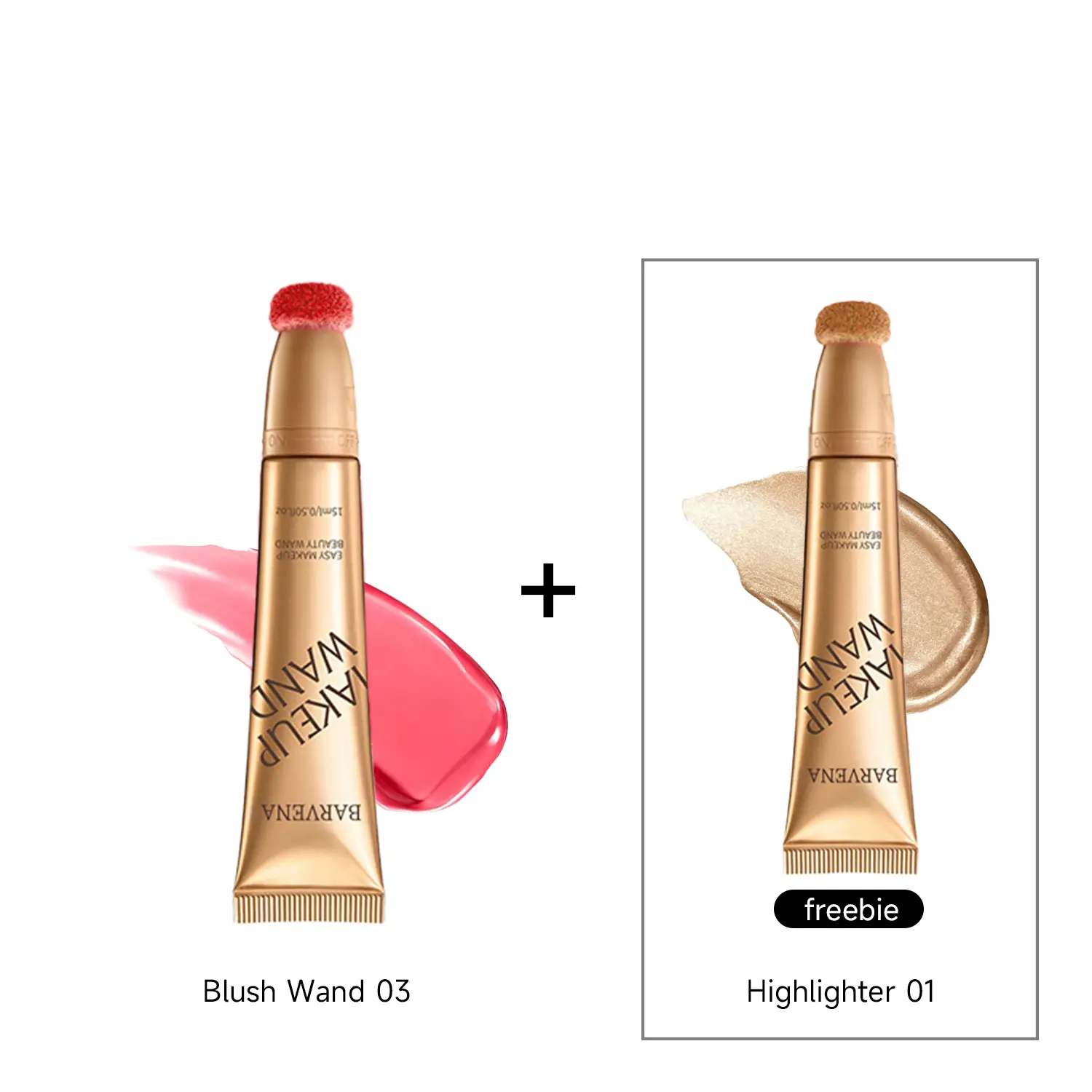 3-in-1 Paraben-Free Cosmetic Cream Sticks Set (2-Piece: Blush Wand 03 + Highlighter 01) - Contour, Lightweight, Long-Lasting, Buildable Pigment, Blendable, for Daily Use, Natural Makeup Look, Smooth Dewy Radiance