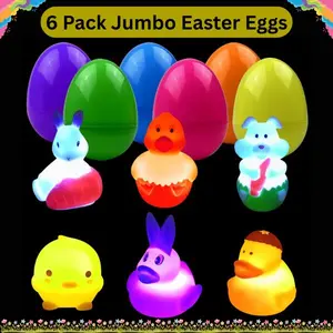 6 Pack Jumbo Easter Eggs – Prefilled Light-Up Bath Toys for Kids, Toddlers & Boys Girls, Easter Basket Stuffers, Gifts & Party Favors