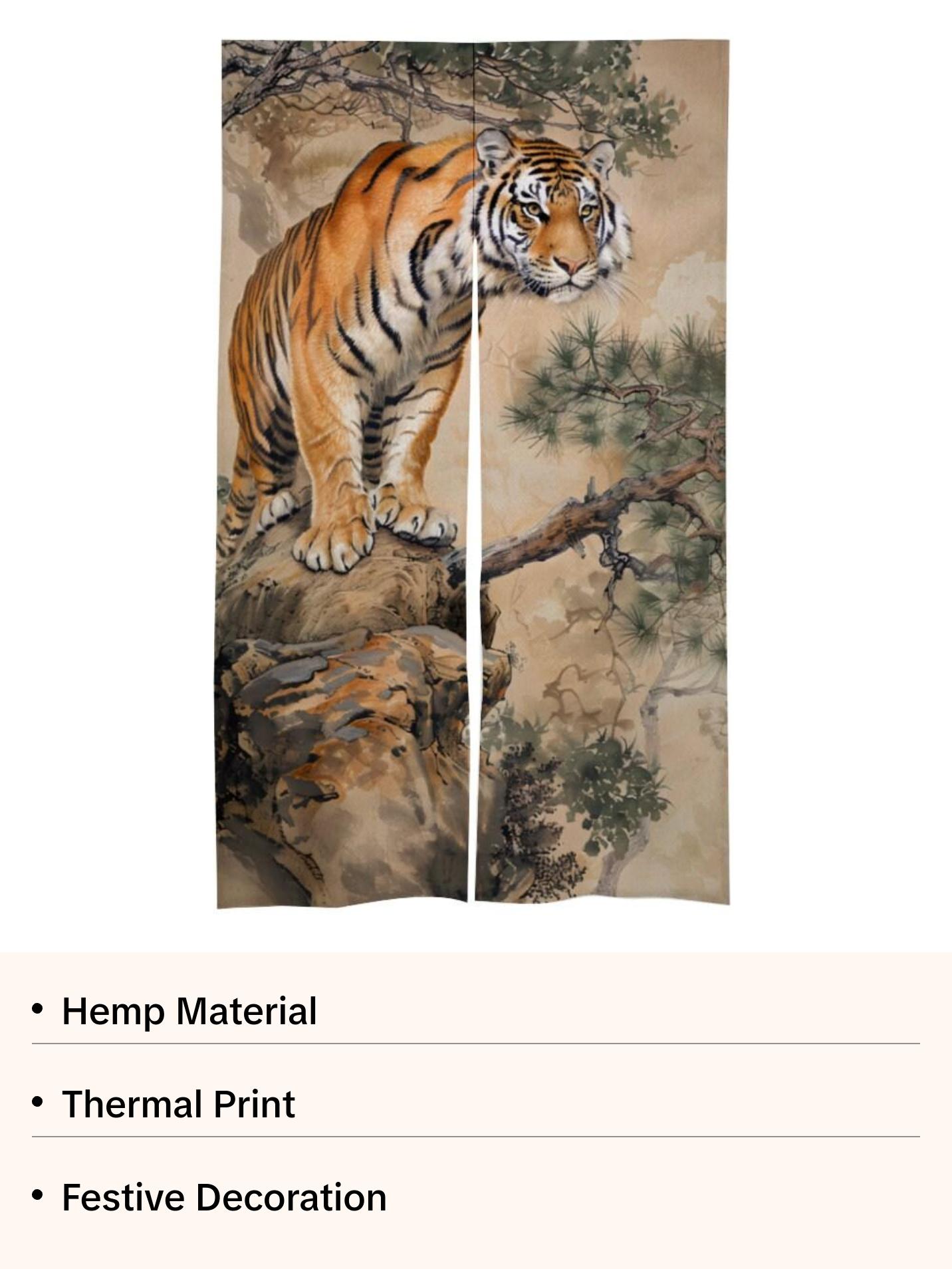 Japanese Noren, Japanese Vintage Style Tiger Noren, Tiger door curtain, oriental doorway curtain, Noren panel, Wall Tapestry