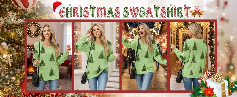 ETCYY Christmas Sweaters for Women – Casual Long Sleeve Knitwear Tops, Funny Xmas Tree Print Button-Up Cardigans, Fitted Crewneck Vintage Green Knitted Outerwear, Cozy Fall & Winter Womenswear,