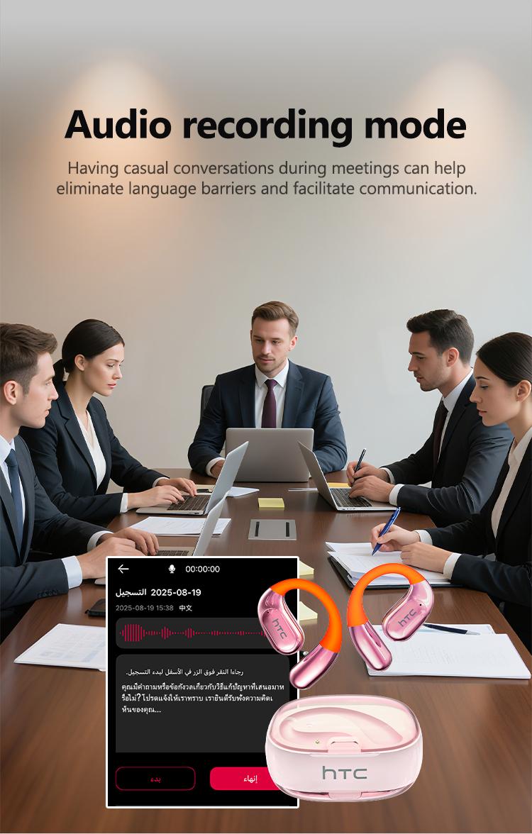 HTC NE36  intelligence AI audifonos bluetooth 134 languages worldwide translatorearbuds 5.4 Wireless Earphones bone conduction headphones | Suitable for Office, Sports, Study and Audio Calls | Built-in Microphone | Earphones