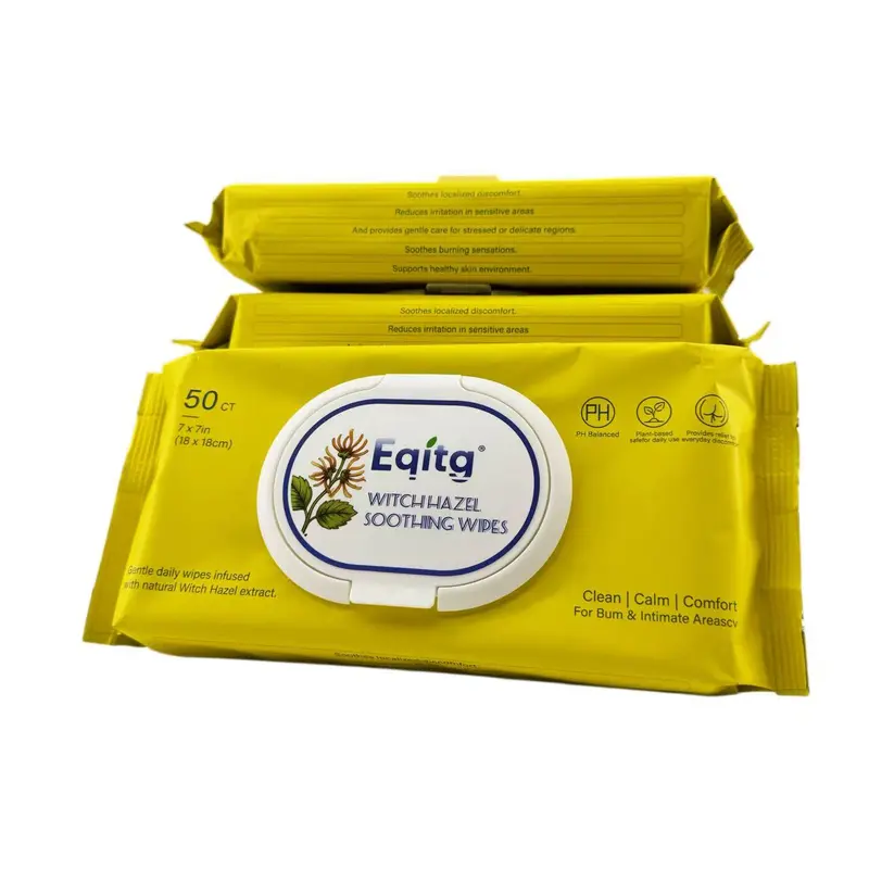 Organic Gentle Witch Hazel Disposable Wipes - 50 Sheets Sealed Box, Biodegradable Tissue, Hypoallergenic Cleansing Towelettes, Eco-Friendly Intimate Personal Care, Individual Wipes for Postpartum Support