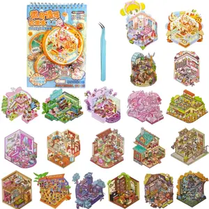 20 Sets DIY 3D House Stickers Scene Collection Book for Children Adults - Magic House, with Tweezers Make Your Own House Stickers Therapy for Adult Relief Stress