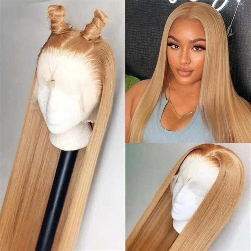 Hot Star 27# Honey Blonde Colored Red Color 613# Blonde Color 99J Burgundy Color Ginger Color and P4/27 Highlight Color Human Hair Frontal Wigs Straight 180% 13x6 HD Transparent Lace Front Human Hair Wigs For Women