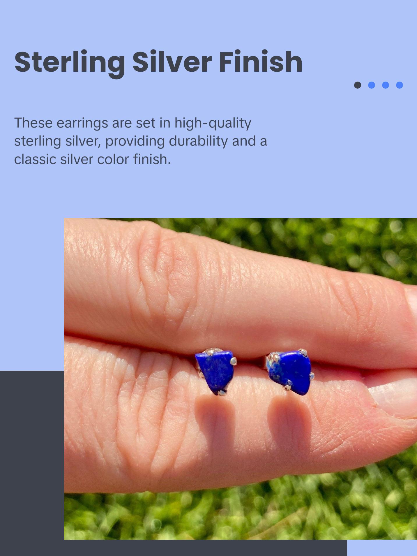 Lapis Lazuli Polished Natural Earrings in Prong Stud Setting - Sterling Silver