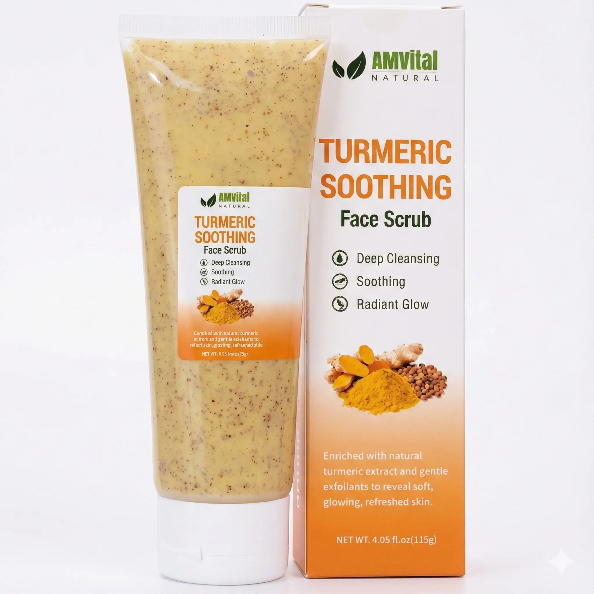 AMVital Turmeric Soothing Facial Scrub, Gentle Cleansing Exfoliator for Brightening, Smoother, and Radiant Skin, All Skin Types