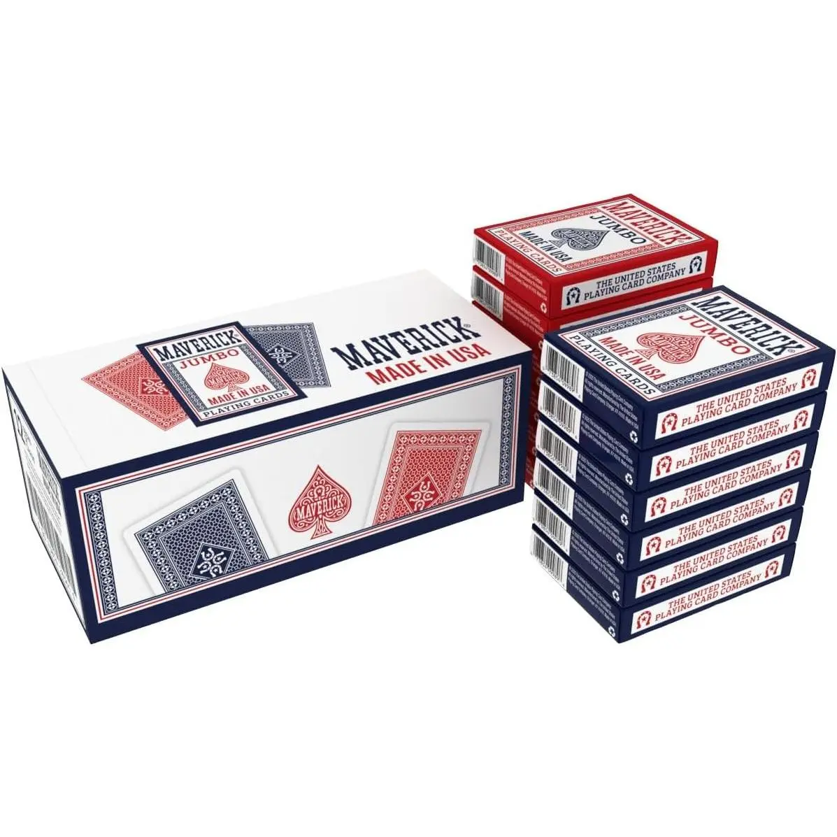 Maverick 12-Deck Pre-Printed Cardstock Standard Playing Card Brick - Red & Blue, Jumbo Index, Comfortable to Handle, Seniors-Friendly, Larger Tables Suitable, Newer Maverick Release, Printed by USPCC in the US, Domestic Production, for Game Night, Clubs