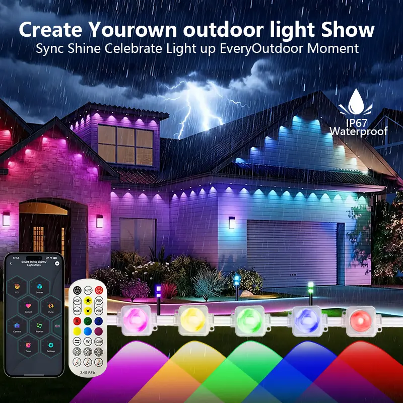 300ft Smart RGB Eaves LED Light Strip | Permanent Outdoor Lighting | APP & Bluetooth Control | Whole Home Scene Lighting for Parties, Weddings, and Christmas Celebrations Super Bright Led