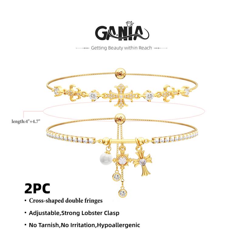 GANIA Double Layered Bracelets for Women Snowflake Cross Adjustable Sparkle，Set Meaningful Christian Symbol Hypoallergenic Gift for Valentine's Day gift  Valentine Wedding Birthday - Charms