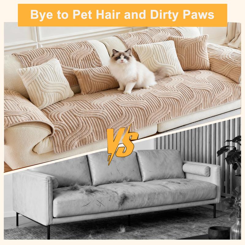 [Gift Choice] 1 Count Sofa Cover for 1-4 Seater NO BACK OR ARMREST Solid Color Jacquard Sofa Protector, Anti-slip Couch Bench Cover, Machine Washable Slipcover, Pet-friendly sofa Towel Mat for Home, Living Room, Dormitory, Hotel, Beige, Gray