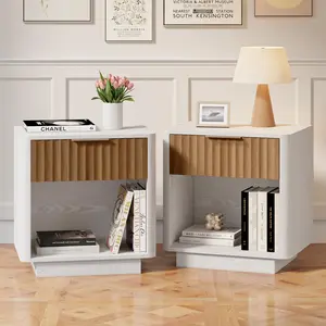 Mid Century Modern Nightstand 22‘’ Oak End Table with Drawer Side Tables for Bedroom White Design Functional Storage Space-Saving Design