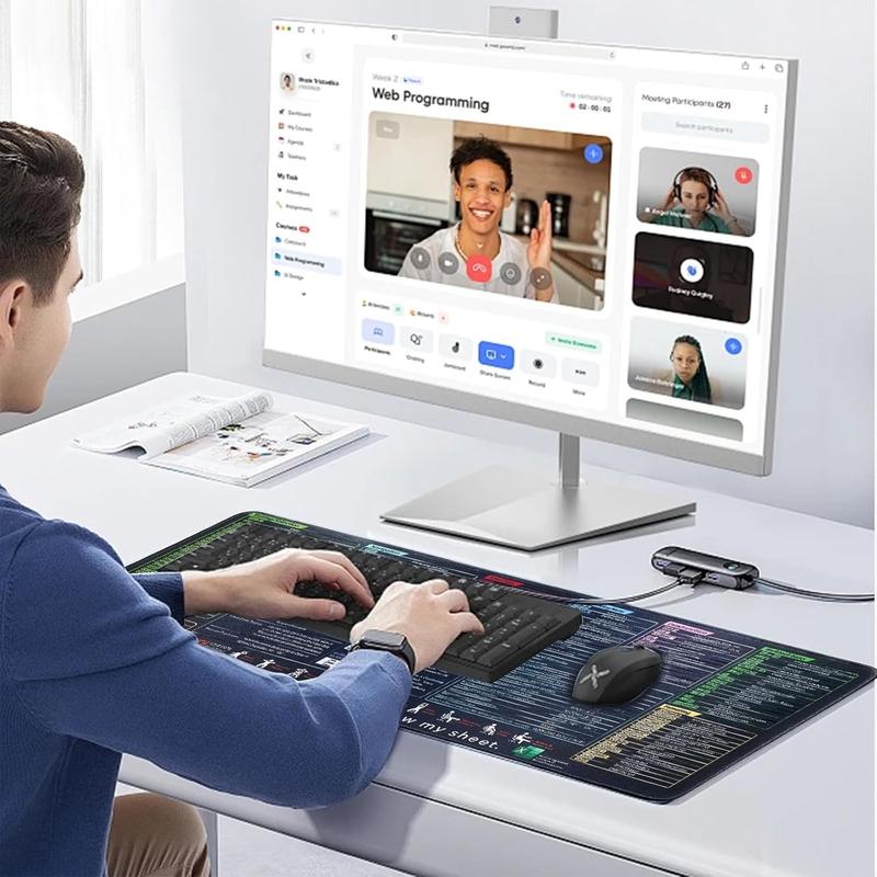 XL Excel/Word/PowerPoint/Windows Shortcut Keys Mouse Pad & Cheat Sheet - Non-Slip Rubber Base, Stitched Edges Desk Mat with Color-Coded Shortcuts, Office & Gaming Computer Accessory - Ideal Gift for Productivity Boost (Excel, Word, PowerPoint, Windows)