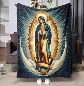 Virgin Mary Pattern Blanket, 1 Count Soft Warm Throw Blanket, Air-conditioned Room Blanket, Warm Nap Blanket for Home Office Camping Travel, Inspirational Blanket