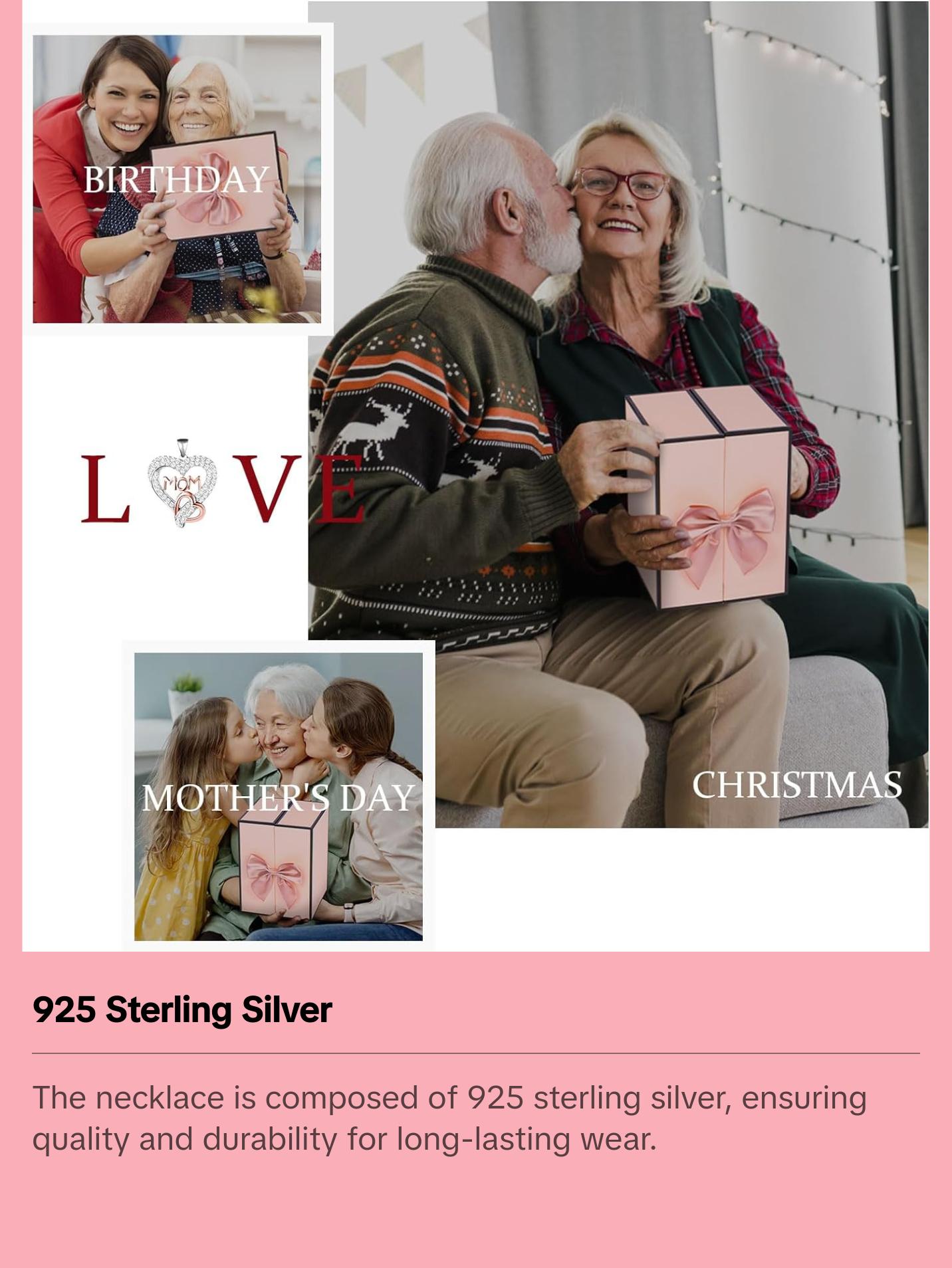 IDFALKFD Preserved Rose Gifts Set includes 925 Sterling Silver Necklace with Heart and Mom Jewelry Design, Mothers Day Birthday Christmas Valentines Gifts for Mom from Daughter and Son