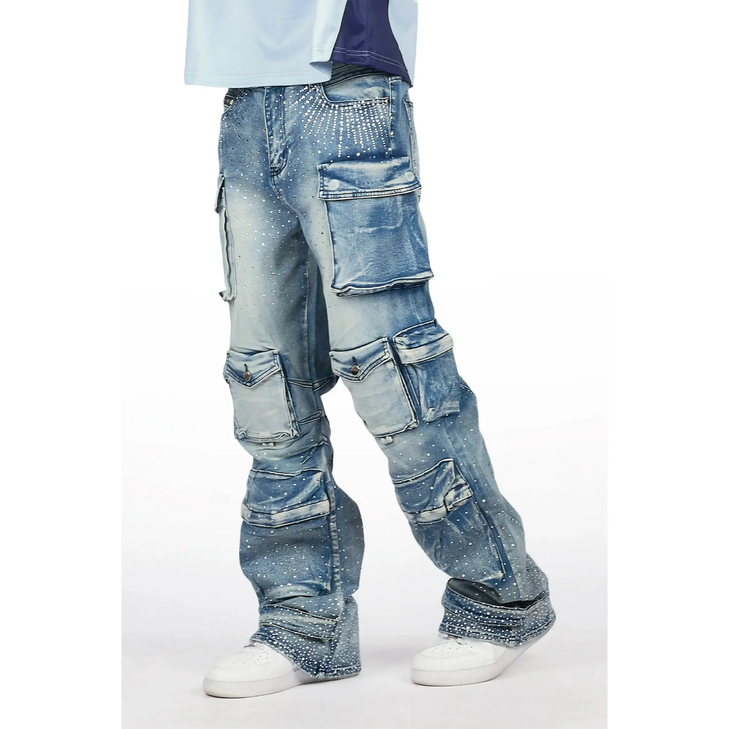 Keoni Light Blue Rhinestone Baggy Fit Jean