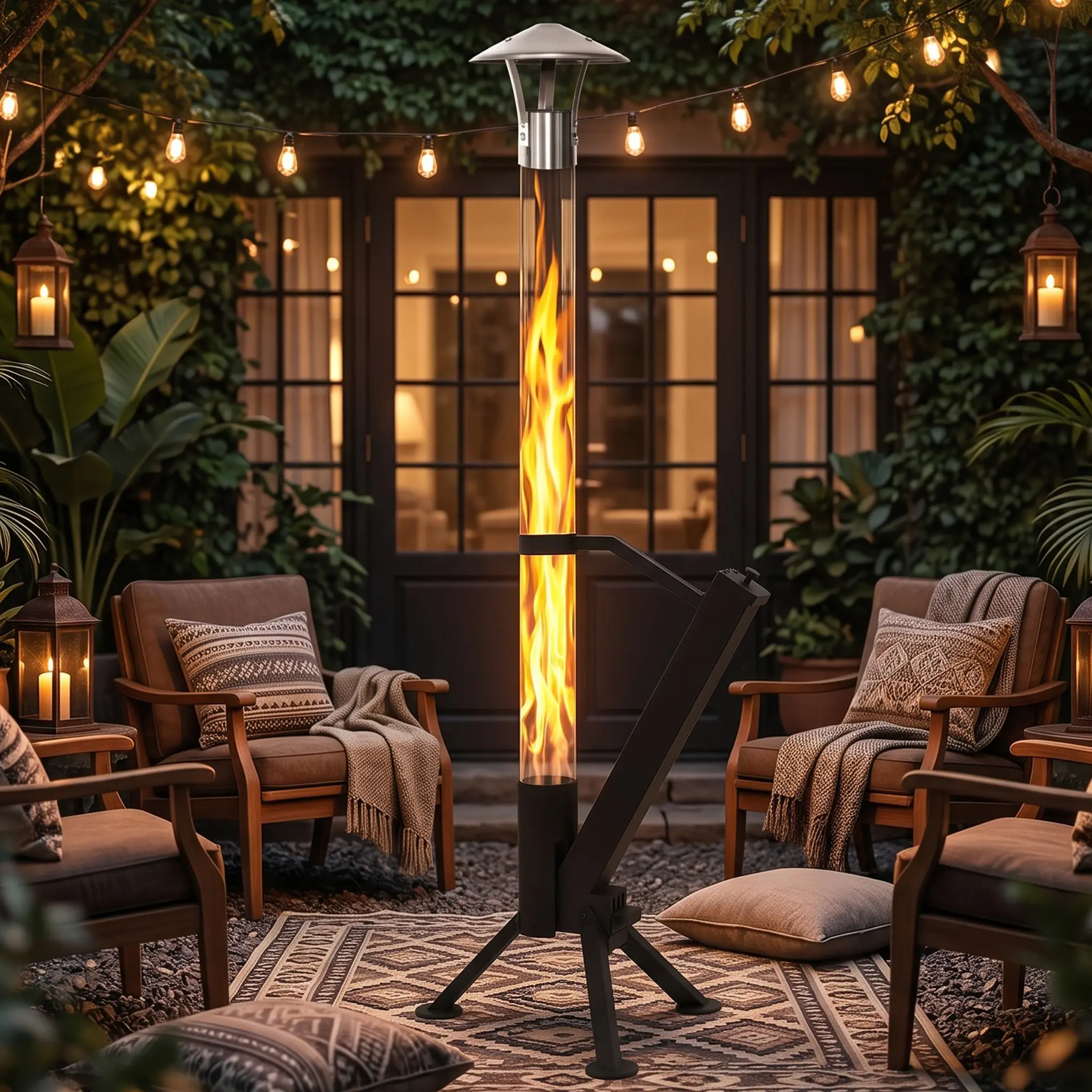 Larger Size Portable Wood Pellet Fire Pit - Single Unit Outdoor Patio Rocket Glass Tube Heater for Patios Users