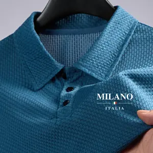 Men’s Polo Shirt with Turn-Down Collar, Summer Stretch Solid Color Short Sleeve Top for Golf and Business