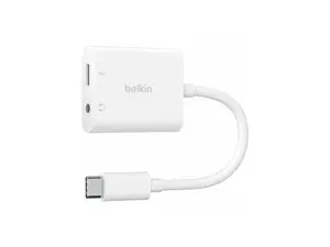 Belkin RockStar 3.5mm Audio + USB-C Charge Adapter - Mini-phone/USB-C Audio/Data Transfer Cable for Smartphone, Tablet, Notebook, Audio Device, USB Device - First End: 1 x 24-pin USB Type C - Male - S