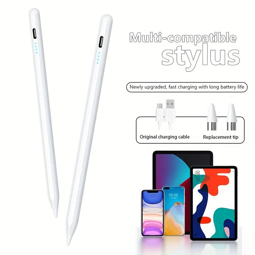 Universal capacitive stylus pen, suitable for smartphones and iPad touchscreens. Rechargeable handwriting pen, compatible with iPad Pro/Air/Mini/tablet drawing phones. Works with most phone models, fast charging, ready to use with double-tap1pcs