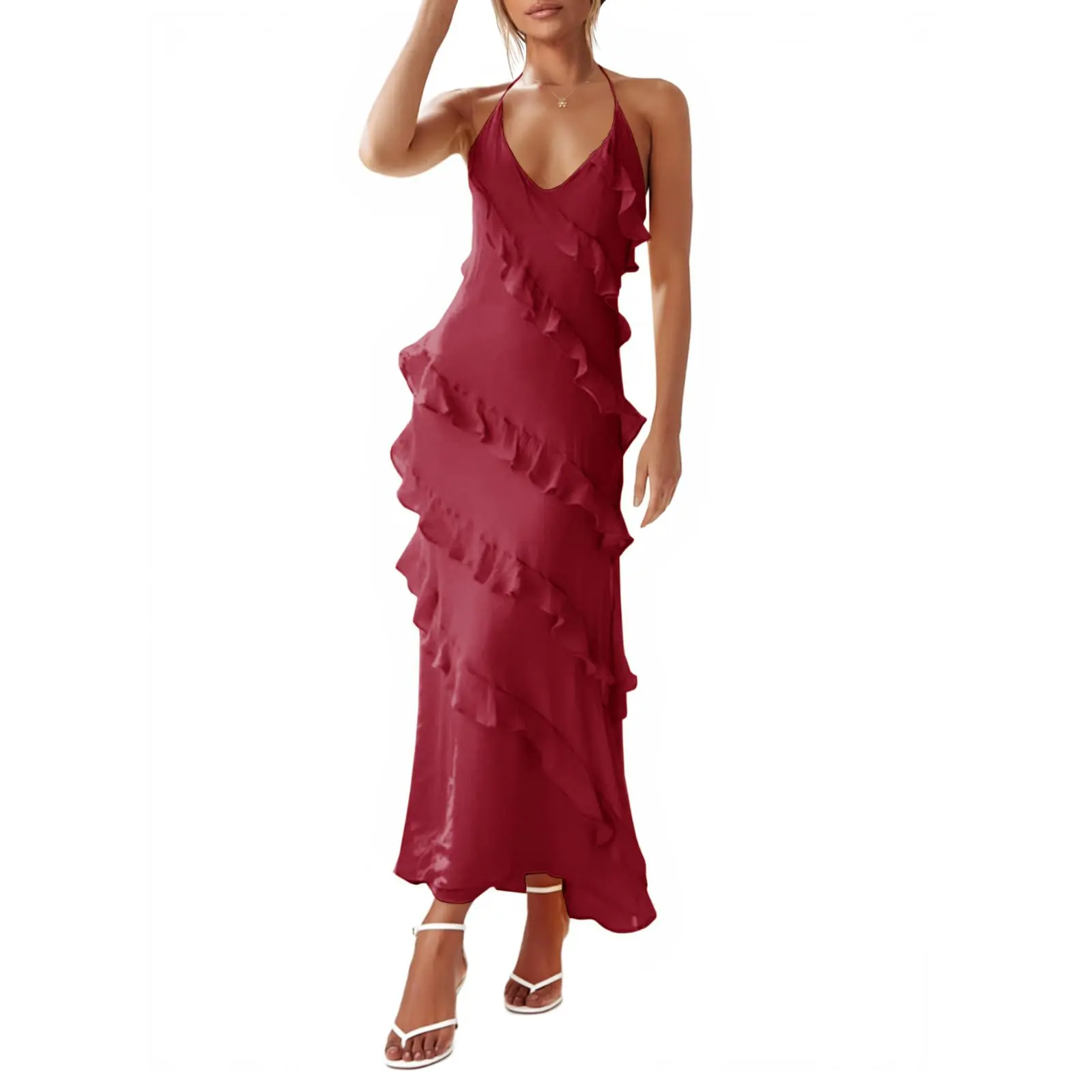 chinese dress ladies Hot Pink Ruffle Maxi Dress main image 1