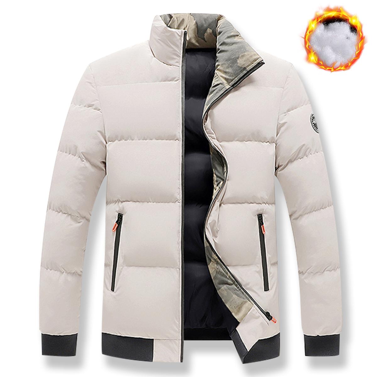 Men's Winter Jacket Full Zip & Stand Collar - Windproof Coat, Skiing, Outdoor Activities Casual Wear - Ideal Cold Weather Gift for Husband, Men's Winter Jacket