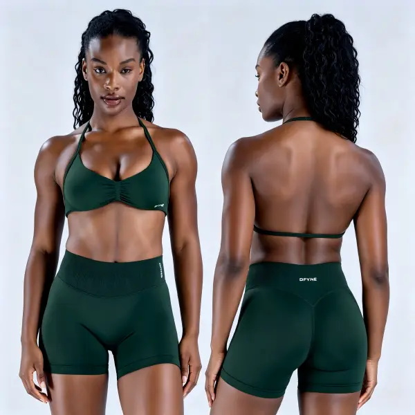 Dfyne Women's 2-Piece Workout Set, Seamless Strappy Ruched Bra and High Waisted Shorts, Shaping Activewear for Yoga and Fitness, Women's Workout Sets, 2 Piece Sets, Gym Outfits