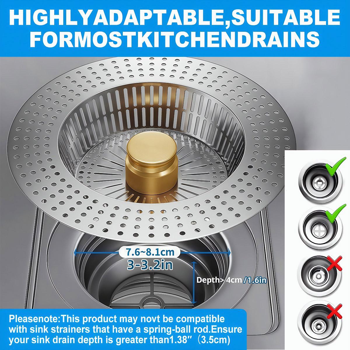 3-in-1 Kitchen Sink Drain Strainer Stainless Steel Sink Plug Deodorizing Anti-Clog Basket Strainer for US Standard 3-1/2 Inch Drains 304 Stainless Steel Quality