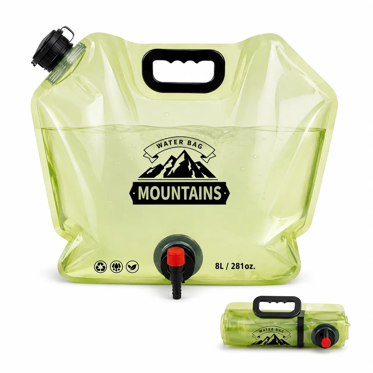 8L Collapsible Water Container with Faucet & Handle, 2.1gal Reusable Camping Accessories, Portable Folding Water Carrier for Outdoor Adventures, Emergency Storage