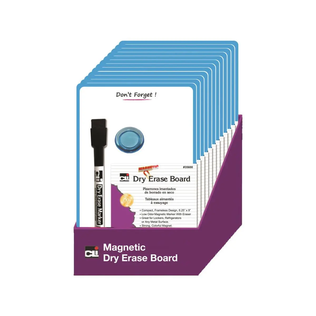 Advantus 12-Pack Compact Magnetic Mini Dry Erase Boards (6.25"x9") - Blue Frame, Non-Toxic Marker, Eraser Included, 1 Magnet, Magnetic Whiteboard for Lockers/Refrigerators, Grade 5+, 10+ Year Durability Office Stationery, ASTM D4236 Compliant