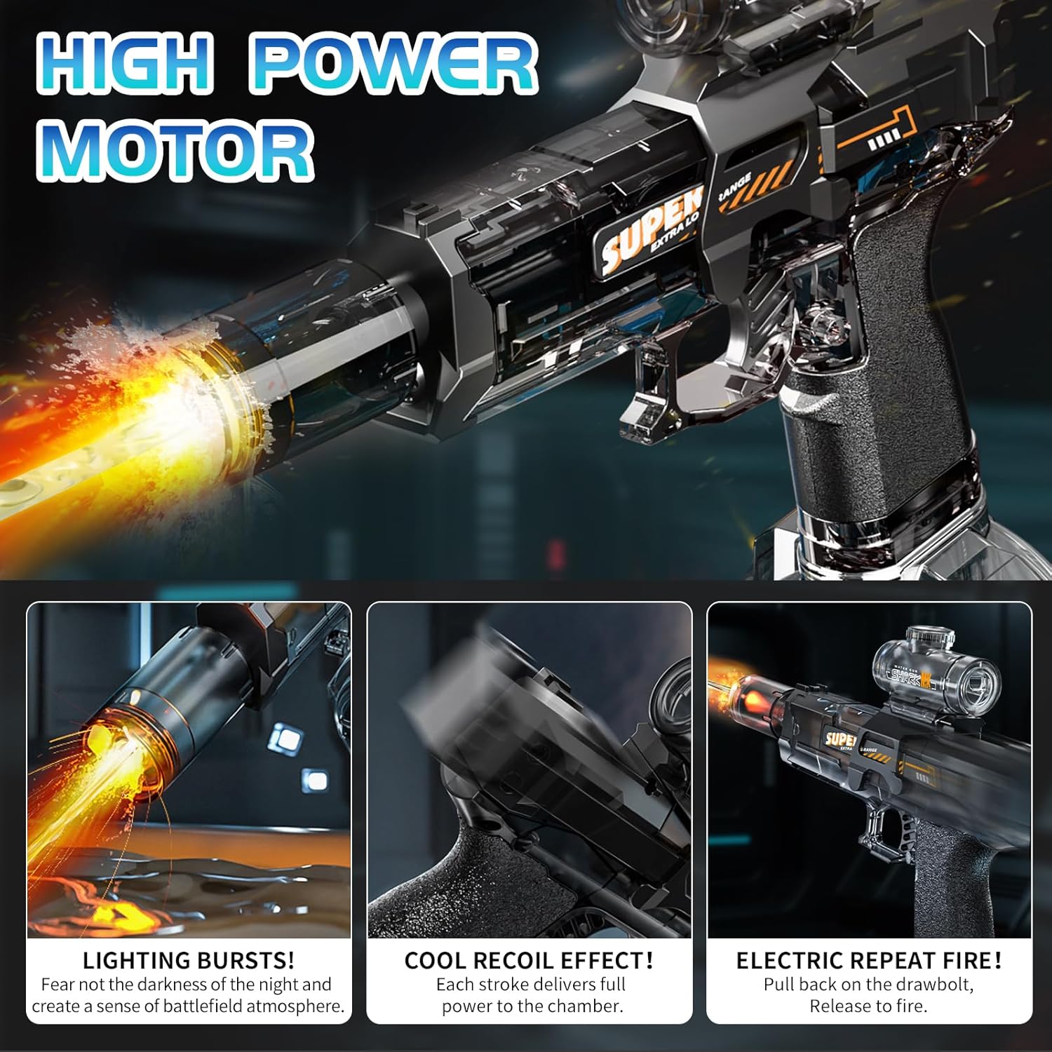 Ultimate Battle Powerful Electric Water Gun, Automatic Squirt Gun with Glowing Realistic Muzzle 320cc High Capacity, Up to 32 FT Range, Outdoor Summer Party Toy for Adults &Kids Toys for Christmas Gift, Halloween Present, Black Friday Gifts Ultimate Battle Powerful Electric Water Gun, Automatic Squirt Gun with Glowing Realistic Muzzle 320cc High Capacity, Up to 32 FT Range, Outdoor Summer Party Toy for Adults &Kids Toys for Christmas Gift, Halloween Present, Black Friday Gifts
