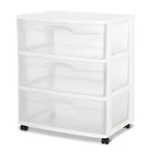 Sterilite At Home 3 Drawer Wide Storage Cart Container with Casters (3 Pack)