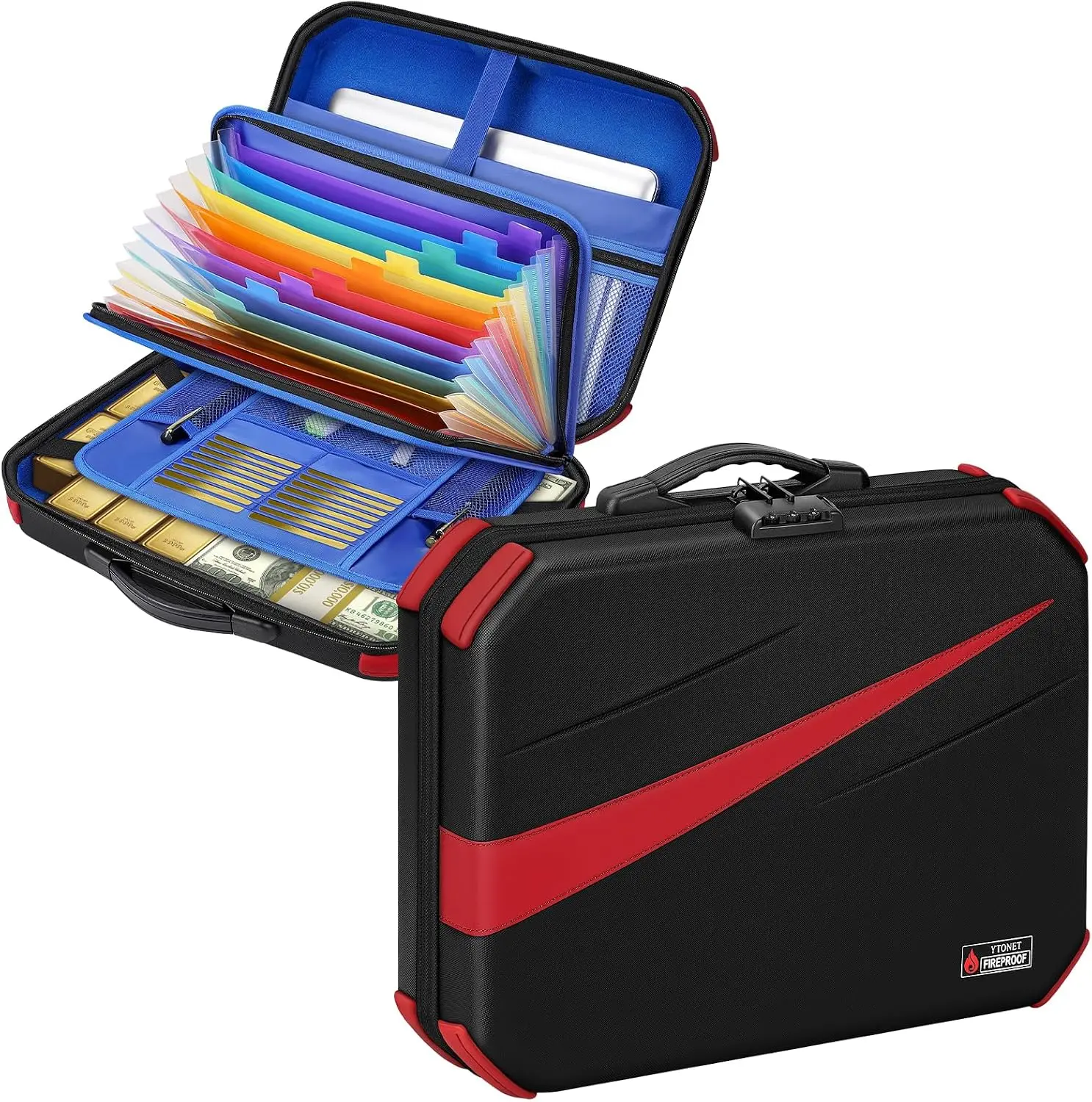 Hard Case Accordion File Organizer with Combination Lock, Portable Size Document Storage for Home Office and Travel Organization, Home Office Inspo
