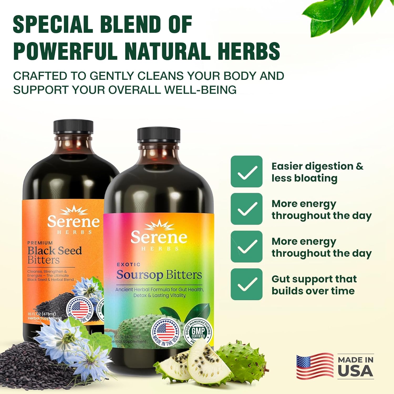 Serene Herbs Soursop & Black Seed Bitters Bundle | Organic Herbal Detox for Digestive Health Gut Healthy Booster Immune Support & Energy | Non-GMO, Vegan (32 fl oz, 16 fl oz Each) Serene Herbs Soursop & Black Seed Bitters Bundle | Organic Herbal Detox for Digestive Health Gut Healthy Booster Immune Support & Energy | Non-GMO, Vegan (32 fl oz, 16 fl oz Each)