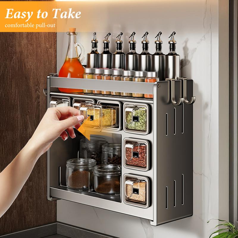 Bepatio Spice Rack Set, Space Saving 1pc Easy-Install Carbon Steel Spice Rack Set, Includes Seasoning Containers & Cans for Kitchen Organization, Spice Racks for Kitchen No Drill Needed