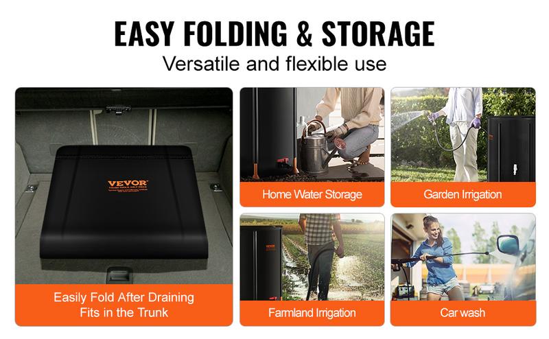 VEVOR Collapsible Rain Barrel -  Upgraded Visible Water Level, 53/66/100 Gal Portable Rain Water Collection Barrel, PVC Rainwater Collection System with Spigots and Overflow Kit, Water Barrel for Garden Water Catcher Bucket VEVOR Super Brand Day