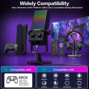ZealSound BD9 Gaming Microphone for Xbox/PS4/PS5, PC & Mac, Noise Cancellation Streaming Mic with One Tap Mute, RGB Lighting, Monitoring, Gain Control, Condenser Mic for Phone, Computer, Podcast, Gamer, YouTube