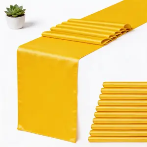10 Pack Yellow Satin Table Runners Tablecloth, 12 x 108 Inches Silky Long Table Runner Decor, Bright Smooth Luxury Party Table Runner Decorations for Birthday Holiday Banquet